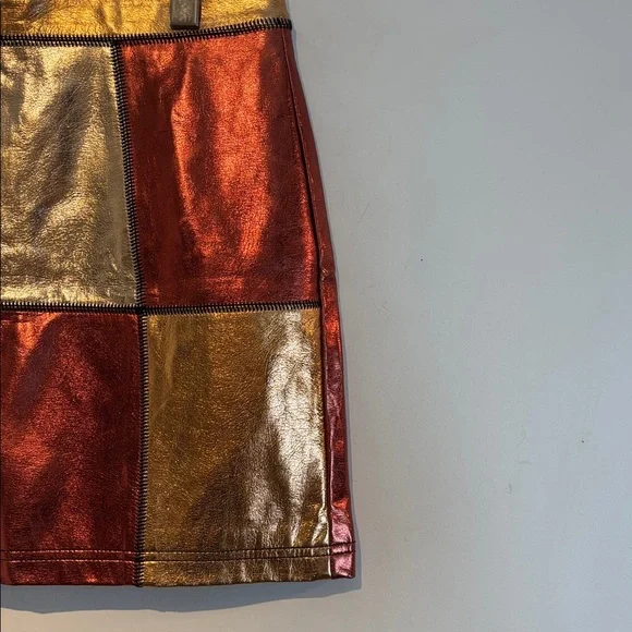 Glamorous bronze and gold patchwork faux leather mini skirt size US10 - Picture 3 of 11